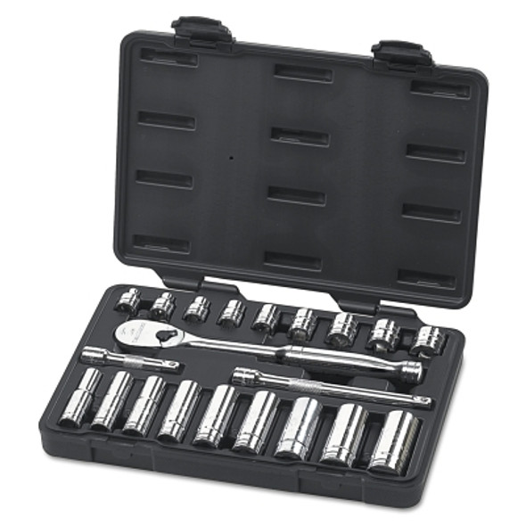 21 Piece Surface Drive Socket Sets With 84 Tooth Ratchet, 3/8 in, 6 & 12 Point