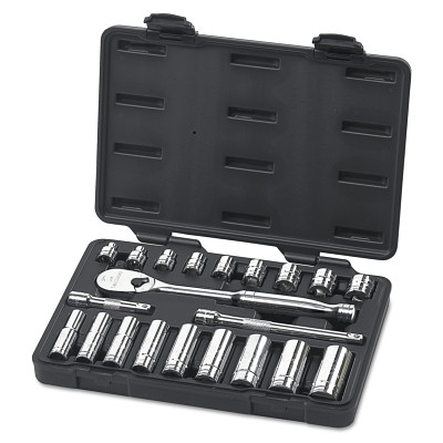 21 Piece Surface Drive Socket Sets With 84 Tooth Ratchet, 3/8 in, 6 & 12 Point