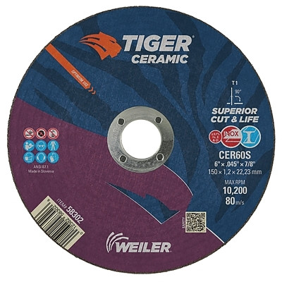 Tiger Ceramic Cutting Wheels, 6 in Dia, 0.045in Thick, 24/bx