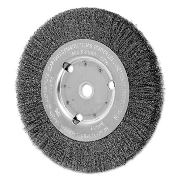 Narrow Face Crimped Wire Wheel Brush, 6 D x 5/8 W, .008 Carbon Steel, 8,000 rpm Narrow Face Crimped Wire Wheel Brush, 6 D x 5/8 W, .008 Carbon Steel, 8,000 rpm