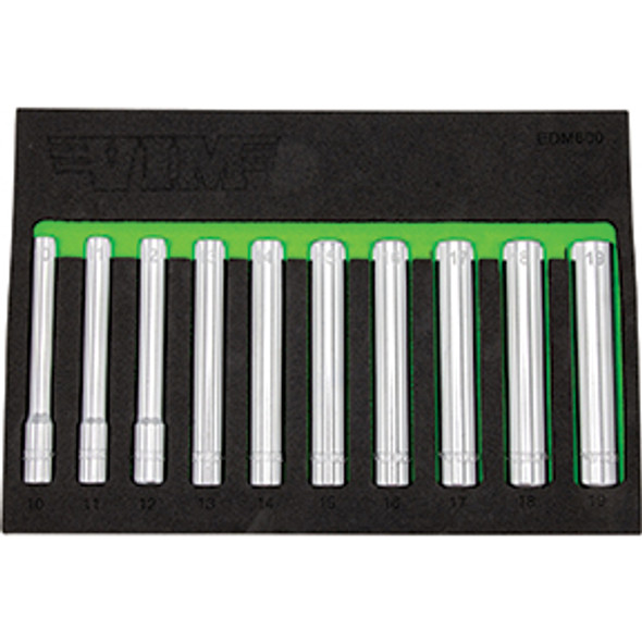 10 PC 3/8IN DR. EXTRA DEEP 6PT SOCKET SET (10 - 19MM) EDM600