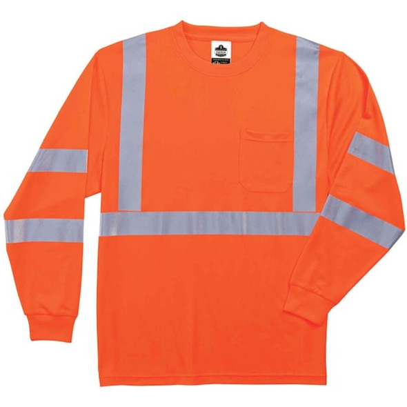 Ergodyne Long Sleeve Hi-Vis Shirt, Class 3, Polyester, Orange, M 8391
