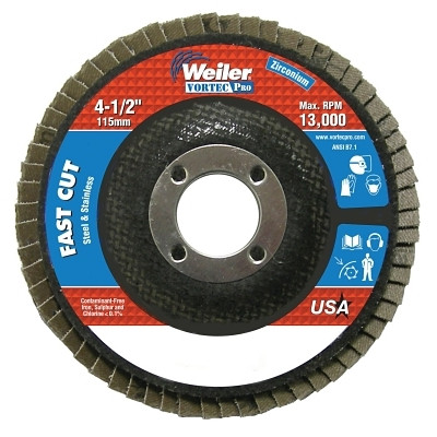 Vortec Pro® Abrasive Flap Disc, 4-1/2 in x 7/8 in, Flat, Phenolic Backing
