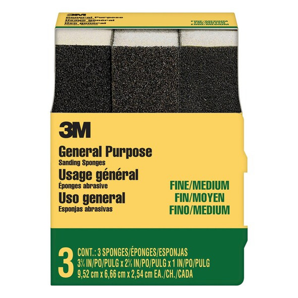 3m Sanding Sponge, 3 3/4"x2 5/8"x1", PK6 908NA-3P-CC