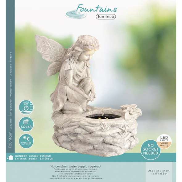 Lumineo 17.3 In. W. x 18.5 In. H. x 11.2 In. L. Polyresin Fairy Solar Fountain