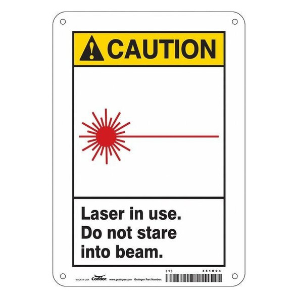 Radiation & Laser Sign, 10 in H x 7 in W, Aluminum, Horizontal Rectangle