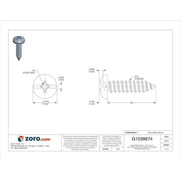 Manufacturer Varies Sheet Metal Screw,Pan,#10,3/4 in.,PK100 U26661.019.0075 Manufacturer Varies Sheet Metal Screw,Pan,#10,3/4 in.,PK100 U26661.019.0075