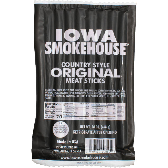 Iowa Smokehouse 16 Oz. Original Country Style Meat Stick Jerky Pack of 10