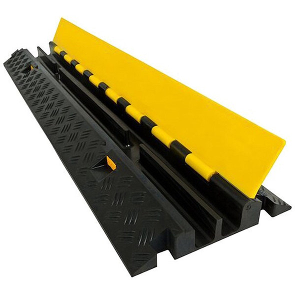 Cable Protector, 1-7/8 in H, 40 in L, 10 in W, 2 Channel, Rubber, Black, Yellow