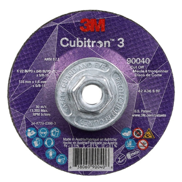 Cut-Off Wheel, Type 27, 4 1/2 in Dia, 0.045 in Thick, 5/8"-11 Arbor Hole Size, Ceramic, 36 Grit