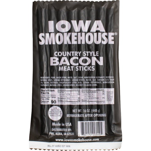 Iowa Smokehouse 16 Oz. Country Style Bacon Meat Stick Jerky is-16csba Pack of 10