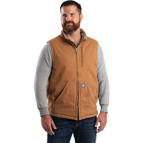 Berne Heartland Men's XL Brown Sherpa-Lined Washed Duck Vest V818BDR480