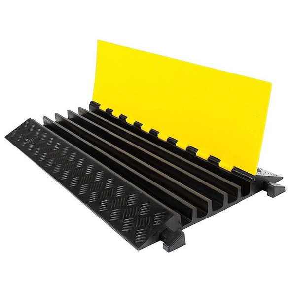 Cable Protector, 3 in H, 3 ft L, 23-1/2 in W, 5 Channel, Rubber, Black, Yellow