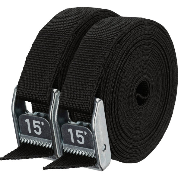 NRS 1 In. x 15 Ft. Stealth Black Heavy Duty Tie-Down Strap (2-Pack) 60027.01.116