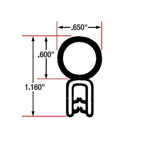 Trim Seal, EPDM, 10 ft Length, 5/8 in Overall Width, Style: Top Bulb