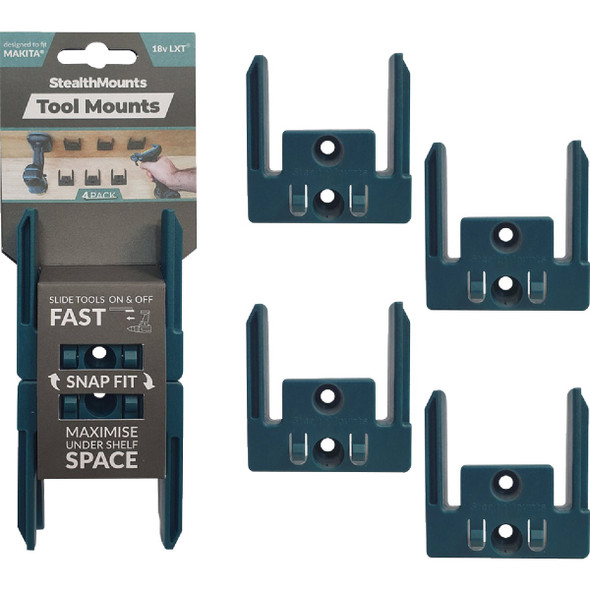 StealthMounts Tool Mounts for Makita 18V LXT (4-Pack) TM-MK18-BLU-4