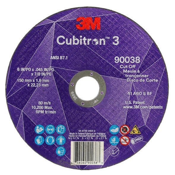 Abrasive Cut-Off Wheel, Type 27, 6 in Dia, 0.045 in Thick, 7/8 in Arbor Hole Size, Ceramic, 60 Grit