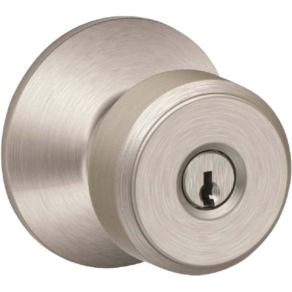Schlage Bowery Knob Satin Nickel Keyed Entry Lock  F51ABWE619