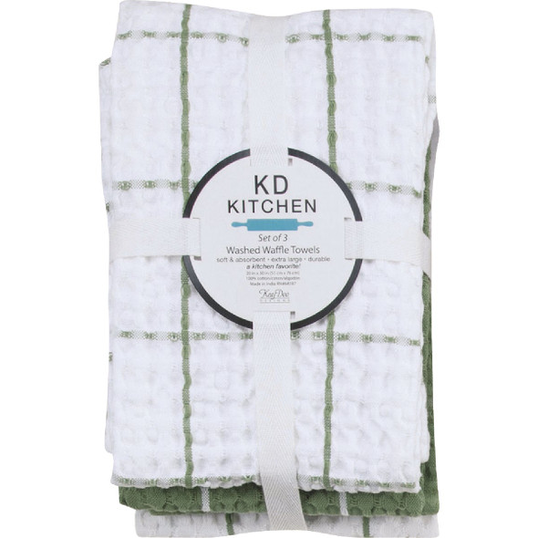 Kay Dee Designs Green Tea Waffle Kitchen Towel (3-Pack) R6904 Pack of 2