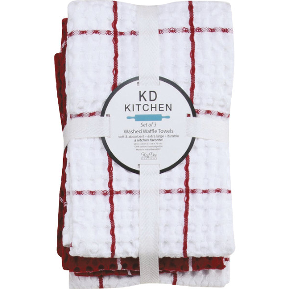 Kay Dee Designs Samba Red Waffle Kitchen Towel (3-Pack) R6944 Pack of 2
