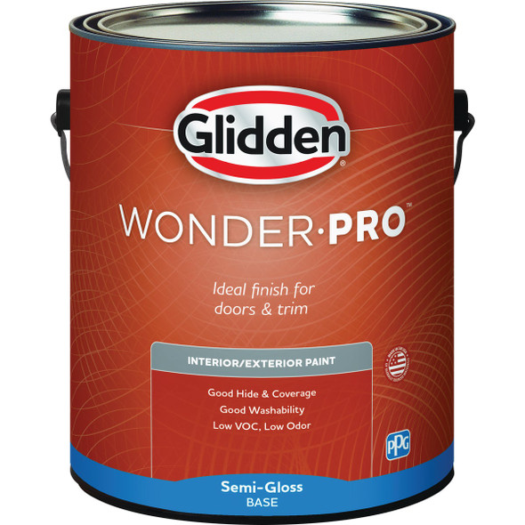 Glidden WonderPro Interior/Exterior Semi-Gloss Paint, Midtone Base, 1 Gal.