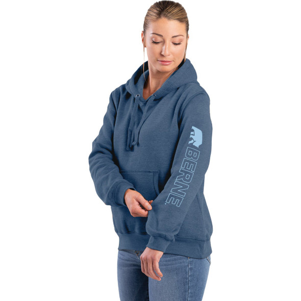 Berne Large Steel Blue Women's Signature Sleeve Pullover Hooded Sweatshirt