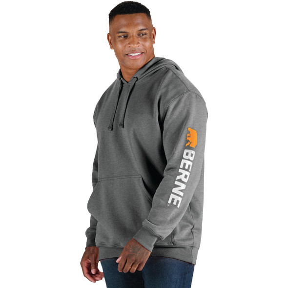 Berne Men's Medium Regular Graphite Signature Sleeve Hooded Pullover Sweatshirt