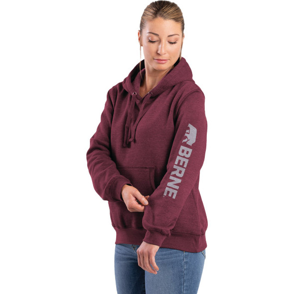 Berne Small Cabernet Women's Signature Sleeve Pullover Hooded Sweatshirt