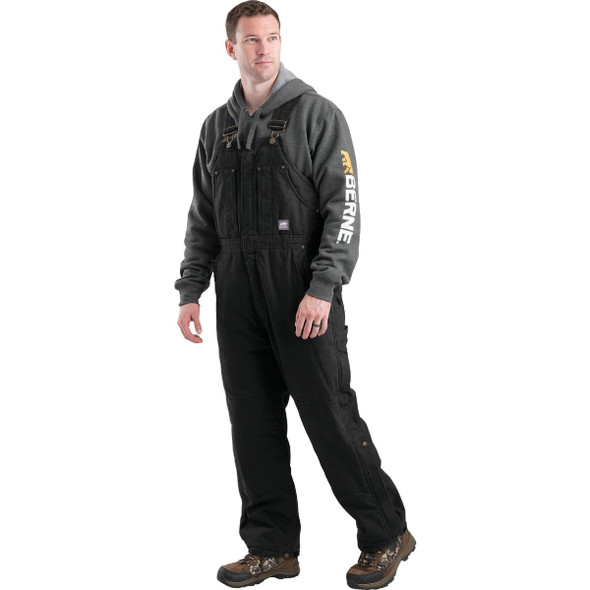 Berne Men's Large Black Heartland Insulated Washed Duck Bib Overalls B377BKR440