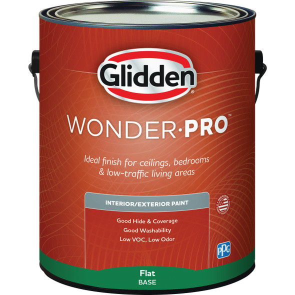 Glidden WonderPro Interior/Exterior Flat Paint, White & Pastel Base, 1 Gal.