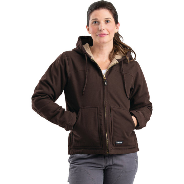 Berne Women's 2XL Dark Brown Sherpa-Lined Softstone Duck Hooded Jacket