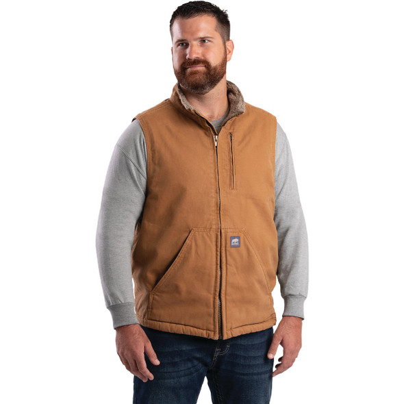 Berne Heartland Men's Large Brown Sherpa-Lined Washed Duck Vest V818BDR440