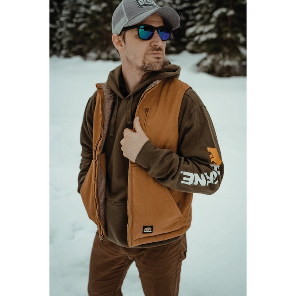 Berne Heartland Men's Large Brown Sherpa-Lined Washed Duck Vest V818BDR440 714066
