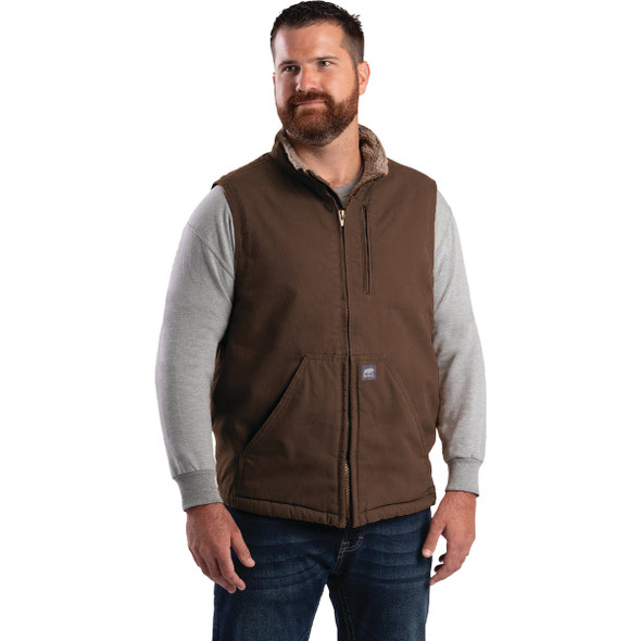Berne Heartland Men's Medium Bark Sherpa-Lined Washed Duck Vest V818BBR400