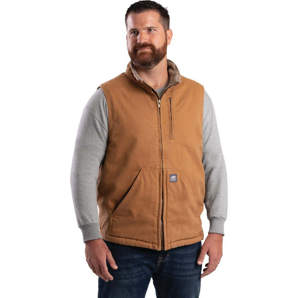 Berne Heartland Men's Medium Brown Sherpa-Lined Washed Duck Vest V818BDR400