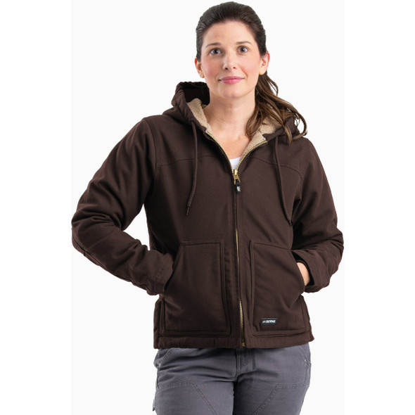 Berne Women's Small Dark Brown Sherpa-Lined Softstone Duck Hooded Jacket Berne Women's Small Dark Brown Sherpa-Lined Softstone Duck Hooded Jacket