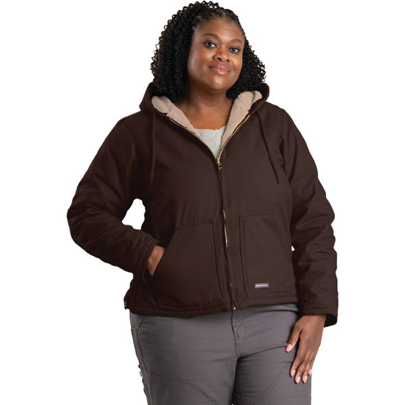 Berne Women's Large Dark Brown Sherpa-Lined Softstone Duck Hooded Jacket