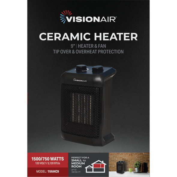 Vision Air 9 In. 1500W/750W Fan Forced Ceramic Heater Vision Air 9 In. 1500W/750W Fan Forced Ceramic Heater
