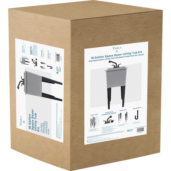 Tehila 16 Gal. Space-Saving Grey Utility Sink