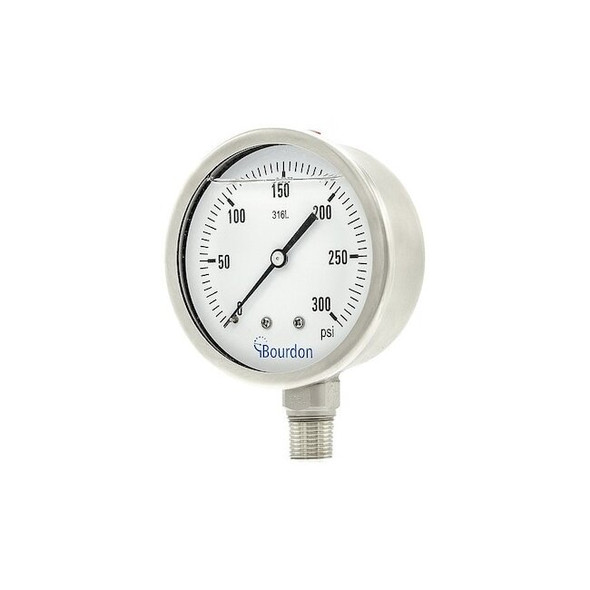 Industrial Pressure Gauge, 0 to 300 psi, 4 in Dial, 1/2 in NPT, Bottom Location