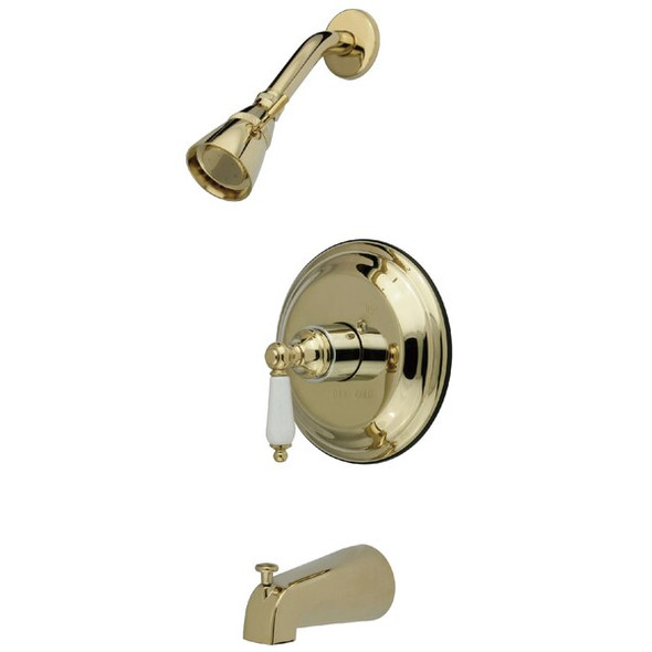 Tub and Shower Faucet, Standard, 3, Wall Mount, Polished Brass
