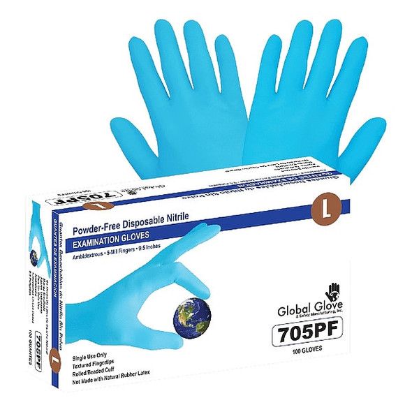 Global Glove & Safety Gloves, Nitrile, Medical Grade, M,PK100 705PF-M Global Glove & Safety Gloves, Nitrile, Medical Grade, M,PK100 705PF-M