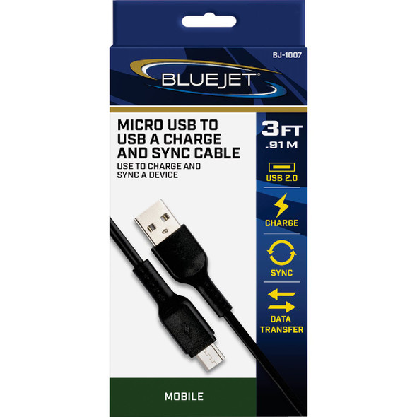 Blue Jet 3 Ft. Black Micro USB-B to Type-A USB Charging & Sync Cable BJ-1007 563728