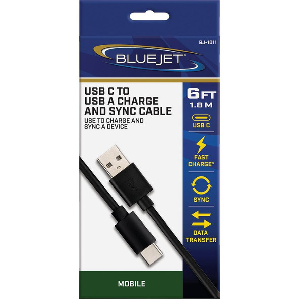 Blue Jet 6 Ft. Black Type-C USB to Type-A USB Charging & Sync Cable BJ-1011 542725