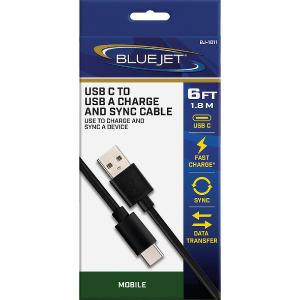 Blue Jet 6 Ft. Black Type-C USB to Type-A USB Charging & Sync Cable