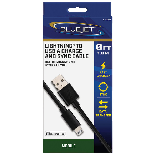 Blue Jet 6 Ft. Black Lightning to Type-A USB Charging & Sync Cable