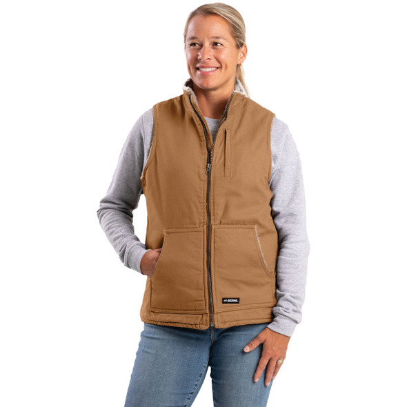 Berne Softstone Women's Large Brown Duck Sherpa-Lined Vest WV15BDR440