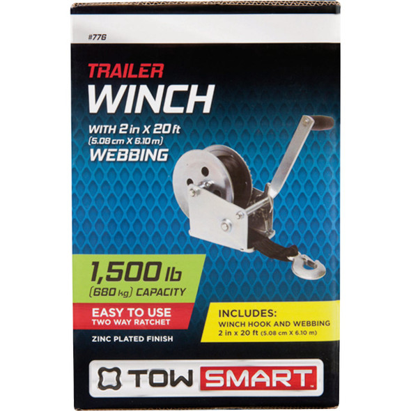 TowSmart Manual Trailer Hand Winch, 1500 Lb. Capacity
