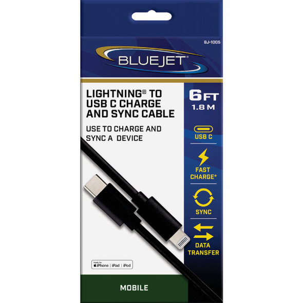 Blue Jet 6 Ft. Black Lightning to Type-C USB Charging & Sync Cable BJ-1005 563489