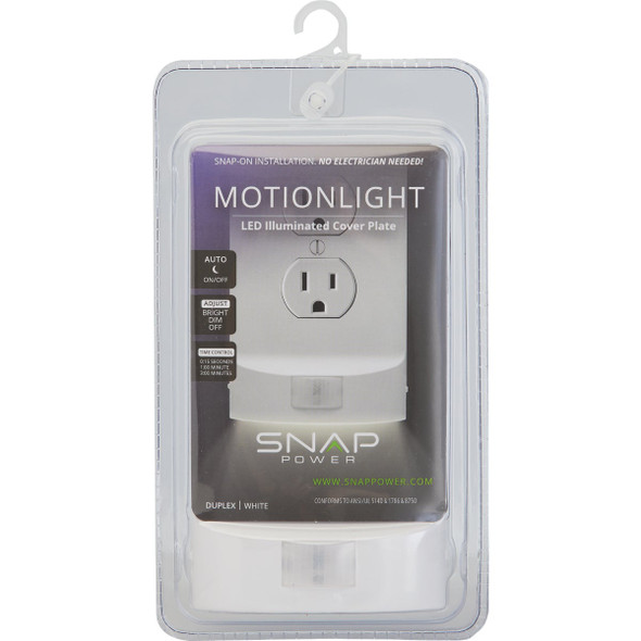 SnapPower MotionLight 1-Gang Duplex Outlet Wall Plate, White O1ML-XWH-SM20